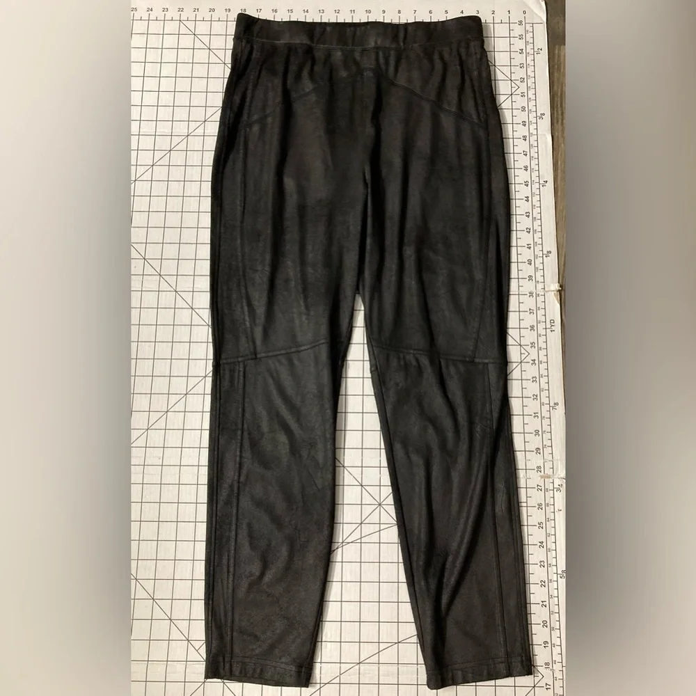 Free People Women’s Large Midnight Black Metallic Faux Suede Stretch Pants‎